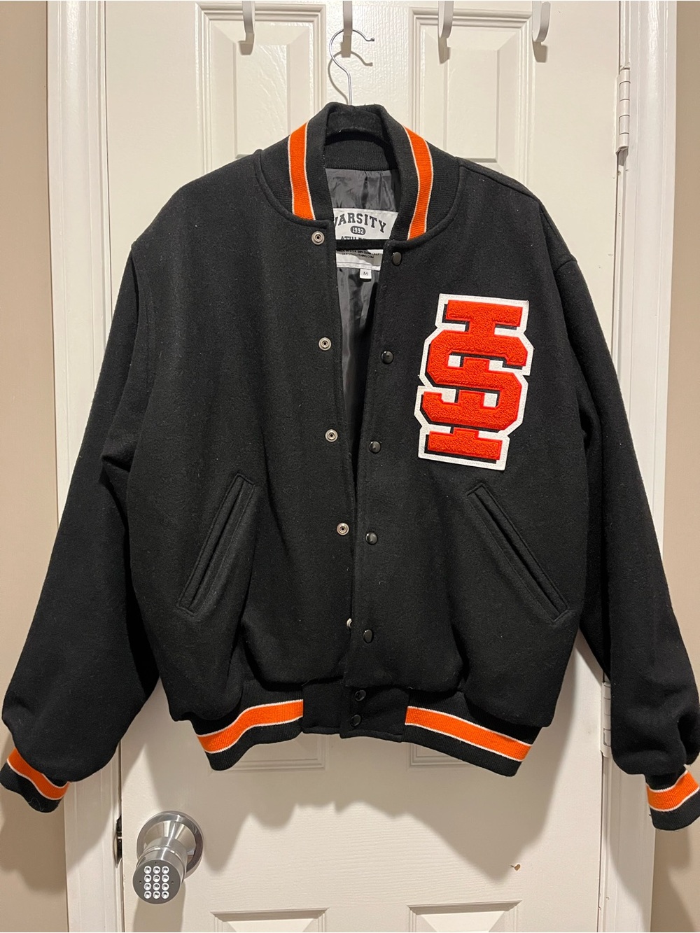 Varsity Black and Orange Letterman Bomber Jacket (Iowa State Bengals -NCAA)